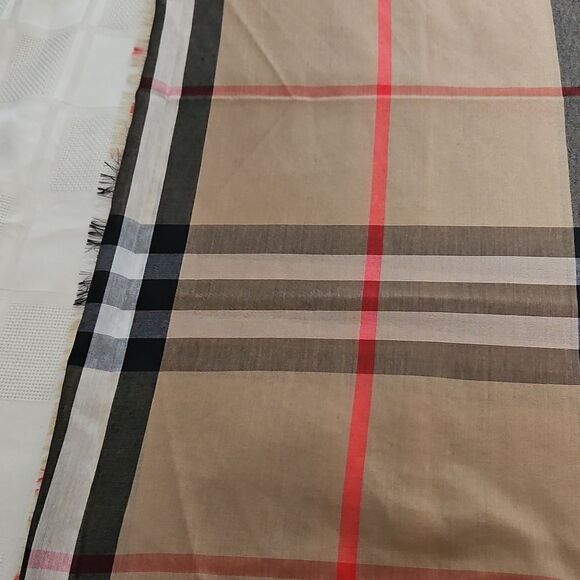 Unbranded Women's Fringe Tartan Scarf Beige & Black - Picture 13 of 16